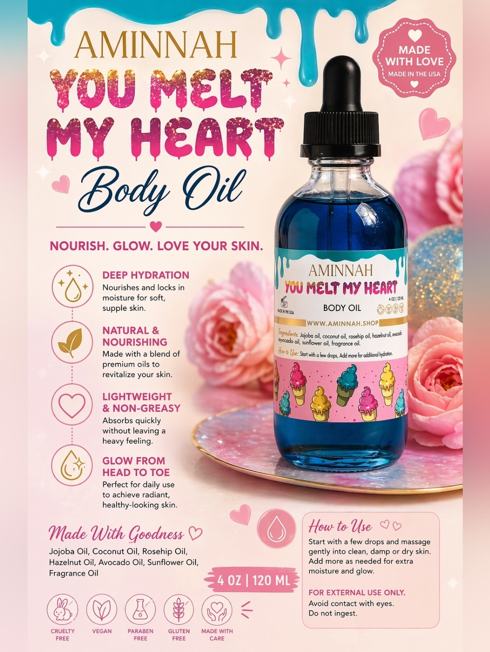 Aminnah - You Melt My Heart Blue Body Oil 4oz